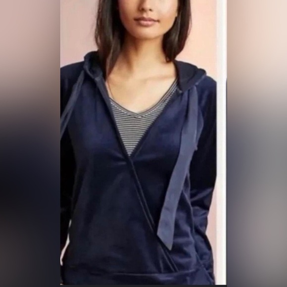 Saturday Sunday by Anthropologie Blue velvet Velour surplice Hoodie S fall - Picture 1 of 8